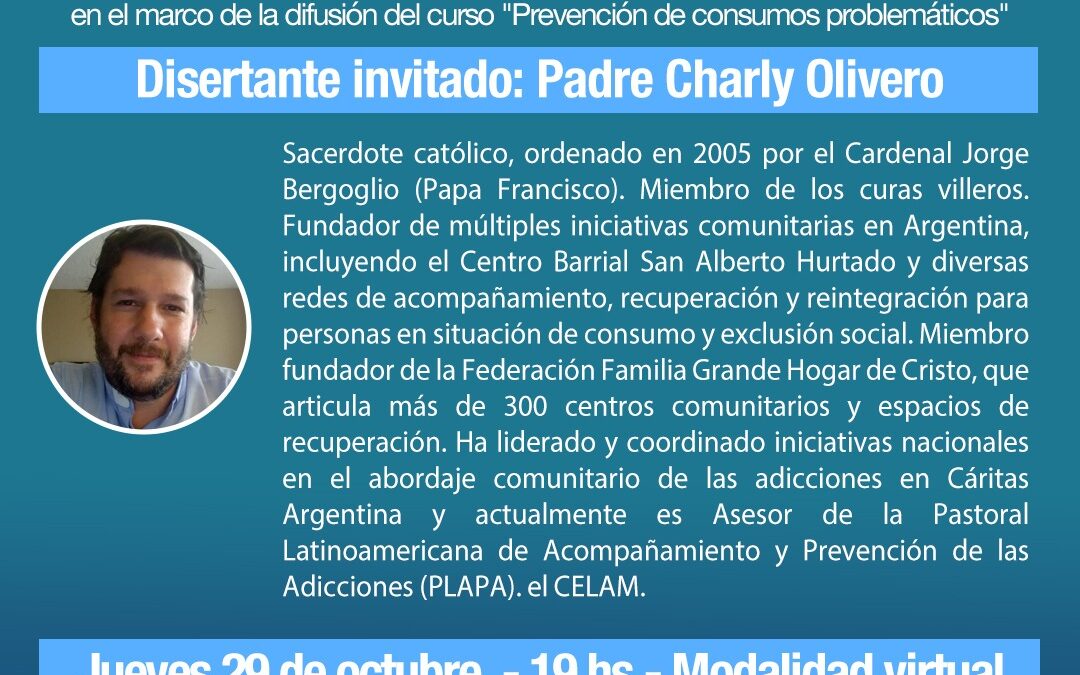 El ENSa invita al conversatorio online con el P. Charly Olivero donde presentará el Manual de Pastoral de Adicciones del CELAM